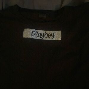 Medium black playboy tee shirt with black and silver glitter logo